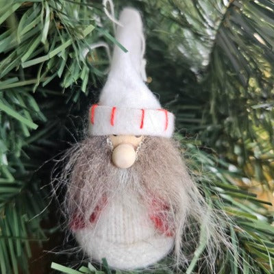Scandi Wooden and Felt Christmas Decoration - Grey Bearded Gnome