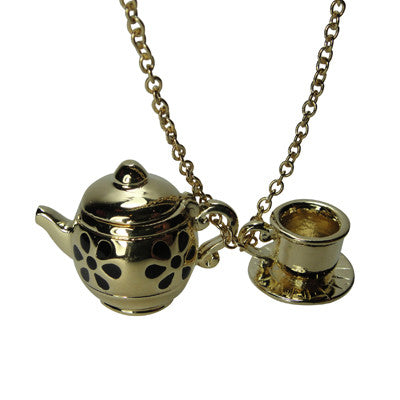 Pony Lane Gold Teapot and cup and saucer necklace