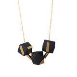 Black and brass wooden geometric bead necklace