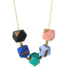 Mixed colours brass and geometric wooden beads necklace