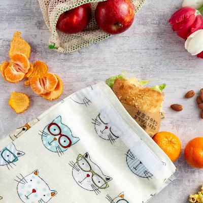 Oil Cloth Reusable Lunch Bag - Crazy Cats