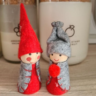 Scandi Wooden and Felt Christmas Decoration - Red and White Pom Pom