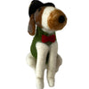 Small felted animal figurine with a white base on a light gray background