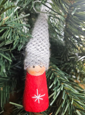 Scandi Wooden and Felt Christmas Decoration - Grey Hat Angel