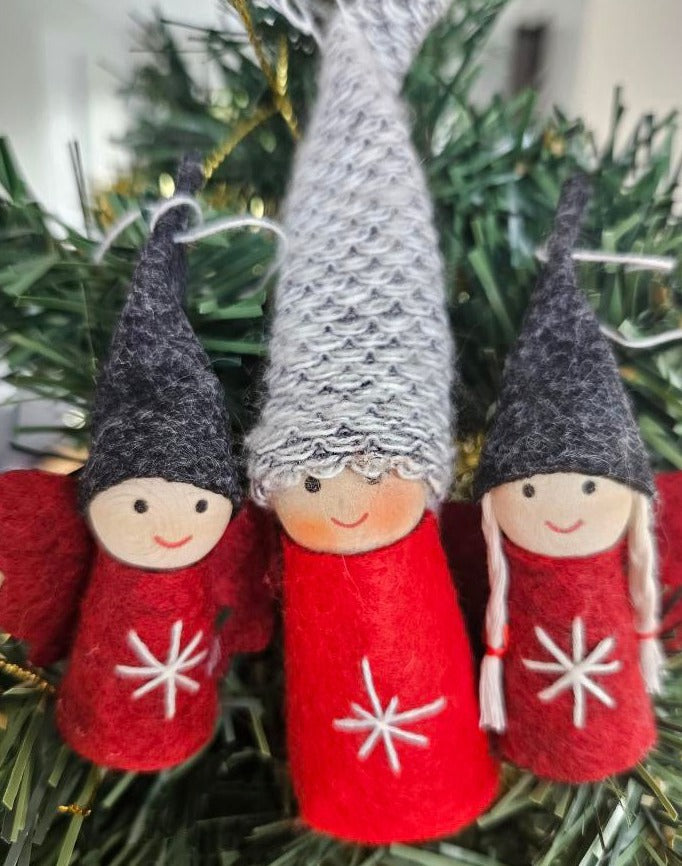 scandi red and white felt angel 