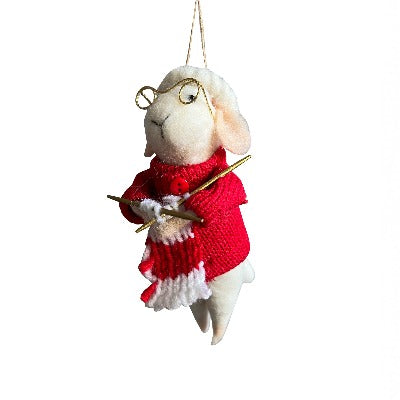 Christmas Felted Decoration - Knitting Sheep