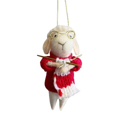 Christmas Felted Decoration - Knitting Sheep