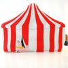 Red circus tent with seal