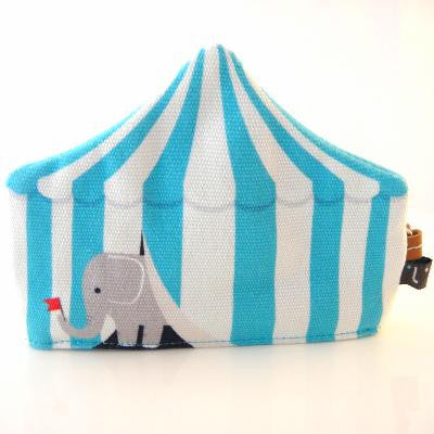 Blue circus tent with elephant