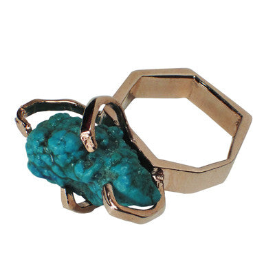Pony Lane Turquoise Gem Stone Ring with rose gold band