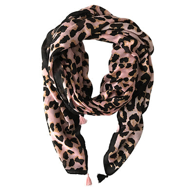 Blush Leopard Print Scarf with Tassels