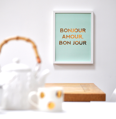 Pony Lane Mint and Copper Foil Bonjour Print