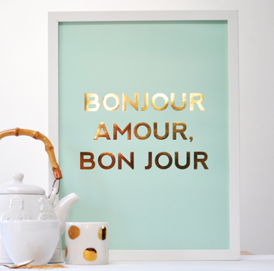 Pony Lane Mint and Copper Foil Bonjour Print