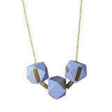 Wooden Geometric Beads and Brass Necklace - Lilac