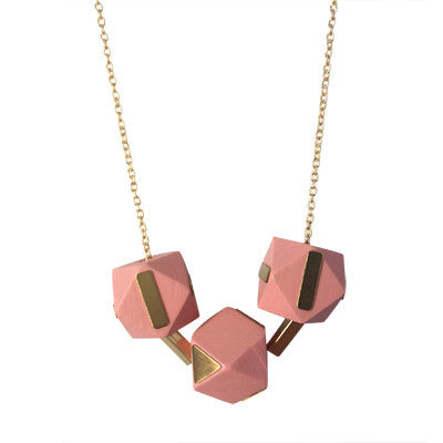 Blush and brass wooden geometric bead necklace