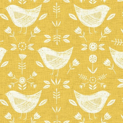 Oil Cloth Reusable Lunch Bag - Dainty Mustard Birds