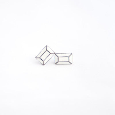 Pony Lane Rectangle Bevel Cut Earrings White