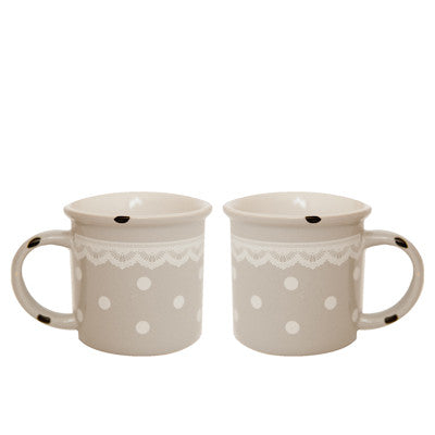 Pony Lane Polka Dots & Lace Mug in Dove Grey