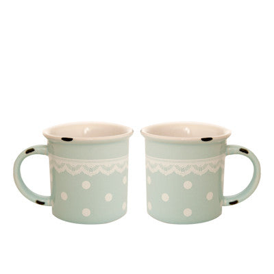 Pony Lane Polka Dots & Lace Mug in Duckegg Blue