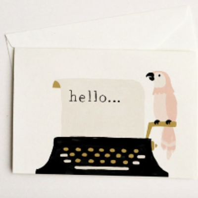 Quill & Fox Single Card - Hello Typewriter and Parrot