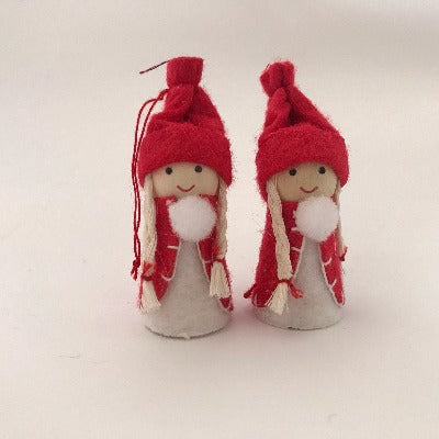 Scandi Wooden and Felt Christmas Decoration - Red and White Pom Pom