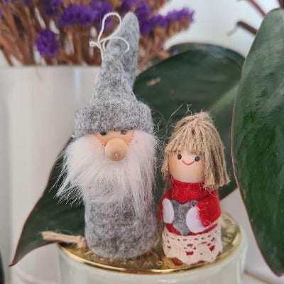 Scandi Wooden and Felt Elf Christmas Decoration - Grey Elf