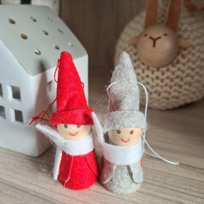 Scandi Wooden and Felt Christmas Decoration - White Scarf