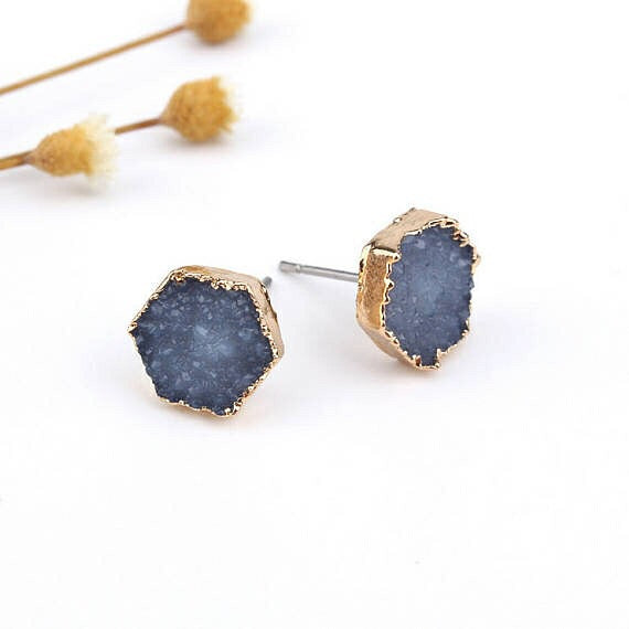 Hexagon Druzy Earrings